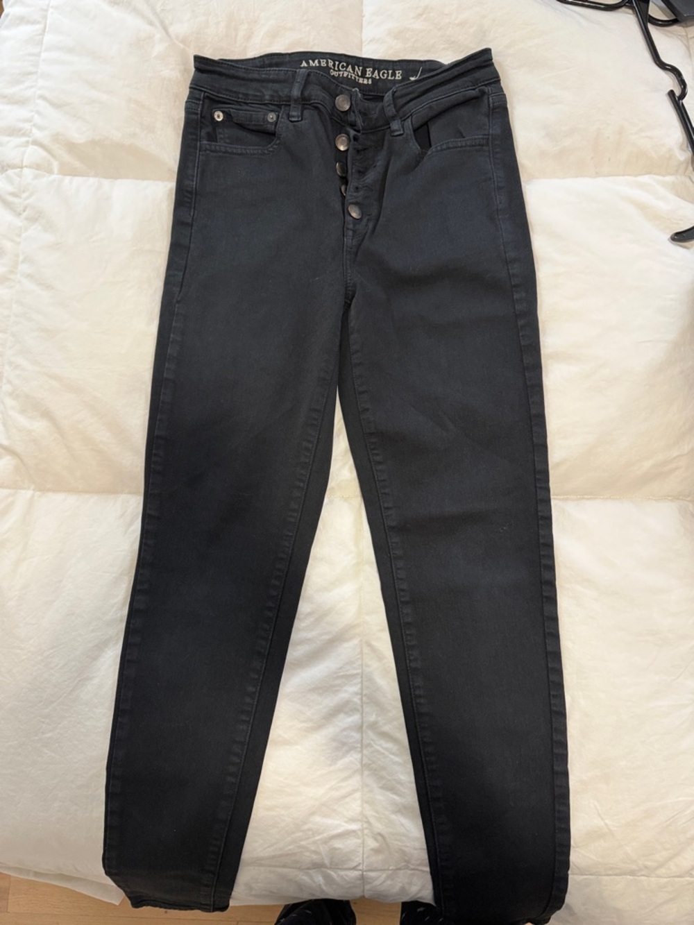 American Eagle Outfitters Black High-Rise Skinny Jeans with Button Fly